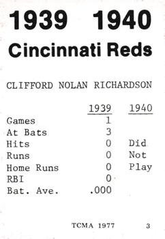 1977 TCMA 1939-40 Cincinnati Reds #3 Nolen Richardson Back