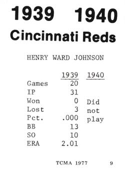 1977 TCMA 1939-40 Cincinnati Reds #9 Hank Johnson Back