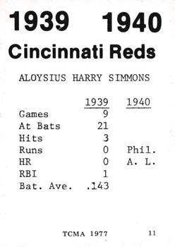 1977 TCMA 1939-40 Cincinnati Reds #11 Al Simmons Back