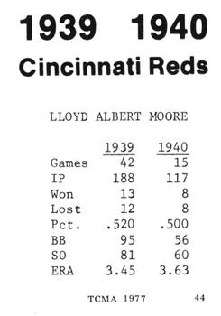 1977 TCMA 1939-40 Cincinnati Reds #44 Whitey Moore Back