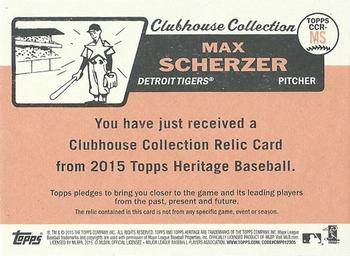2015 Topps Heritage - Clubhouse Collection Relics #CCR-MS Max Scherzer Back