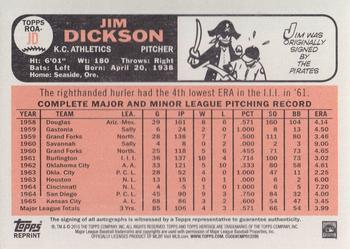 2015 Topps Heritage - Real One Autographs #ROA-JD Jim Dickson Back