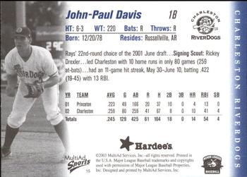 2003 MultiAd Charleston RiverDogs #15 John-Paul Davis Back
