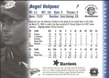 2003 MultiAd Charleston RiverDogs #30 Angel Volquez Back