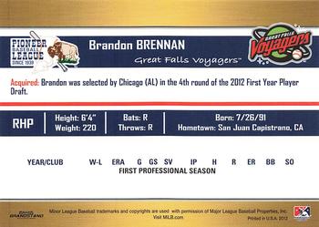 2012 Grandstand Pioneer League Top Prospects #NNO Brandon Brennan Back