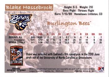 2011 Grandstand Midwest League All-Stars West Division #NNO Blake Hassebrock Back