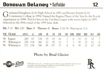 1997 Best Wilmington Blue Rocks #12 Donovan Delaney Back