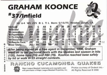 2000 Grandstand Rancho Cucamonga Quakes #17 Graham Koonce Back