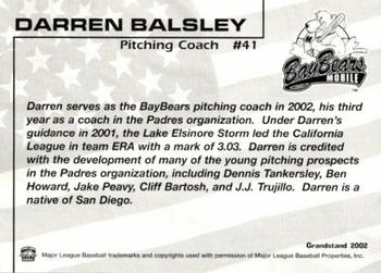 2002 Grandstand Mobile BayBears #27 Darren Balsley Back