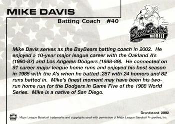 2002 Grandstand Mobile BayBears #28 Mike Davis Back