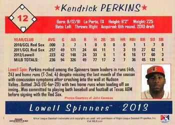 2013 Grandstand Lowell Spinners #NNO Kendrick Perkins Back