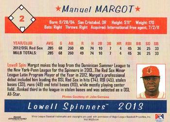 2013 Grandstand Lowell Spinners #NNO Manuel Margot Back