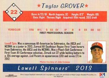 2013 Grandstand Lowell Spinners #NNO Taylor Grover Back