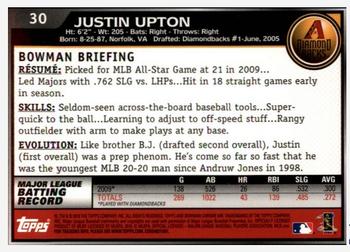 2010 Bowman Chrome #30 Justin Upton  Back
