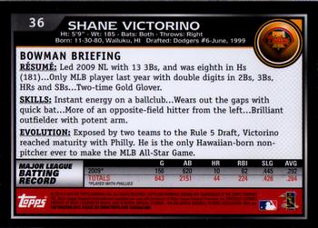 2010 Bowman Chrome #36 Shane Victorino  Back
