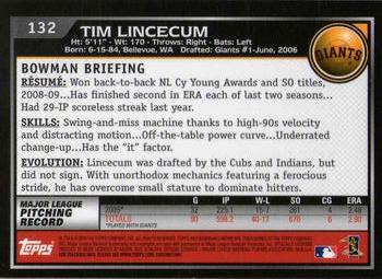 2010 Bowman Chrome #132 Tim Lincecum  Back