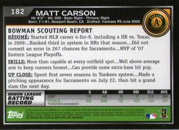 2010 Bowman Chrome #182 Matt Carson  Back