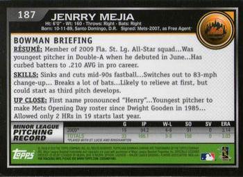 2010 Bowman Chrome #187 Jenrry Mejia  Back