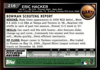2010 Bowman Chrome #216 Eric Hacker  Back