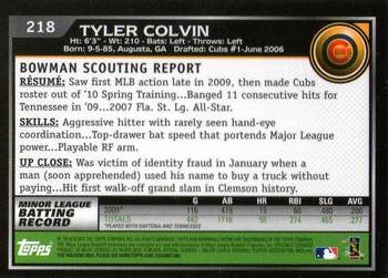 2010 Bowman Chrome #218 Tyler Colvin  Back