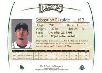 2014 Dayton Dragons Team Issue #11 Sebastian Elizalde Back
