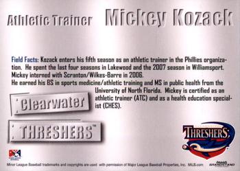 2011 Grandstand Clearwater Threshers #NNO Mickey Kozack Back
