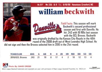 2011 Grandstand Danville Braves #NNO William Beckwith Back