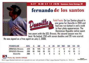 2011 Grandstand Danville Braves #NNO Fernando De Los Santos Back