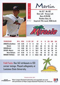 2011 Grandstand Fort Myers Miracle #NNO Blake Martin Back