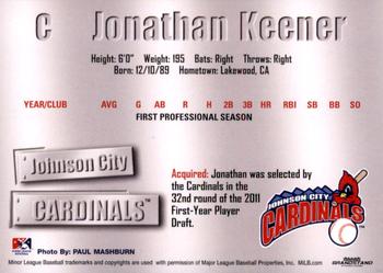 2011 Grandstand Johnson City Cardinals #NNO Jonathan Keener Back