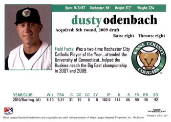 2011 Grandstand Kane County Cougars #NNO Dusty Odenbach Back