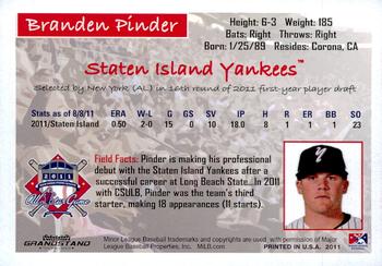 2011 Grandstand New York-Penn League All-Stars American League #NNO Branden Pinder Back