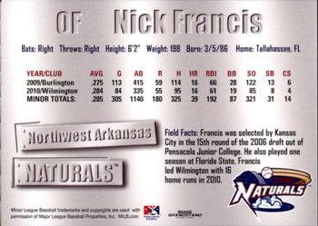 2011 Grandstand Northwest Arkansas Naturals #NNO Nick Francis Back