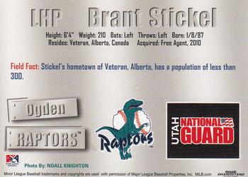 2011 Grandstand Ogden Raptors #NNO Brant Stickel Back