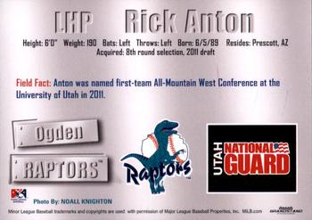 2011 Grandstand Ogden Raptors #NNO Rick Anton Back