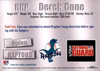2011 Grandstand Ogden Raptors #NNO Derek Cone Back
