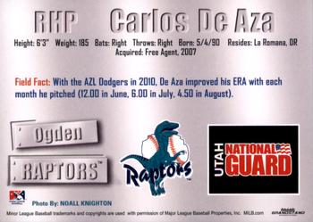 2011 Grandstand Ogden Raptors #NNO Carlos De Aza Back