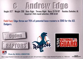 2011 Grandstand Ogden Raptors #NNO Andrew Edge Back