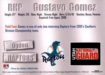 2011 Grandstand Ogden Raptors #NNO Gustavo Gomez Back