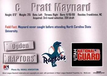 2011 Grandstand Ogden Raptors #NNO Pratt Maynard Back