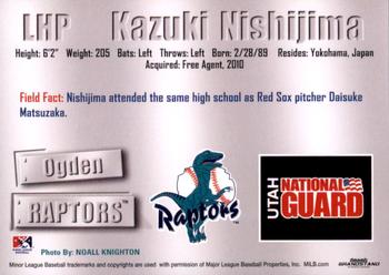 2011 Grandstand Ogden Raptors #NNO Kazuki Nishijima Back