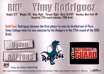 2011 Grandstand Ogden Raptors #NNO Yimy Rodriguez Back