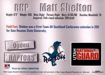 2011 Grandstand Ogden Raptors #NNO Matt Shelton Back