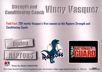 2011 Grandstand Ogden Raptors #NNO Vinny Vasquez Back