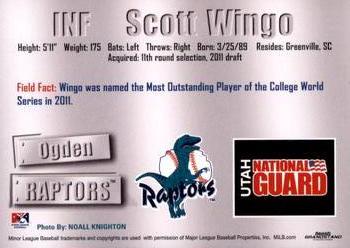 2011 Grandstand Ogden Raptors #NNO Scott Wingo Back