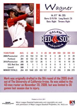 2011 Grandstand Salem Red Sox #NNO Mark Wagner Back