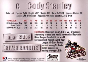 2011 Grandstand Quad Cities River Bandits #NNO Cody Stanley Back
