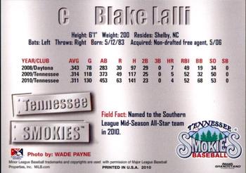 2011 Grandstand Tennessee Smokies #NNO Blake Lalli Back