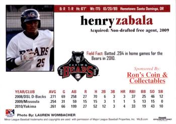 2011 Grandstand Yakima Bears #NNO Henry Zabala Back