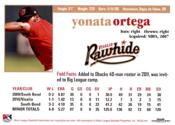 2011 Grandstand Visalia Rawhide #NNO Yonata Ortega Back